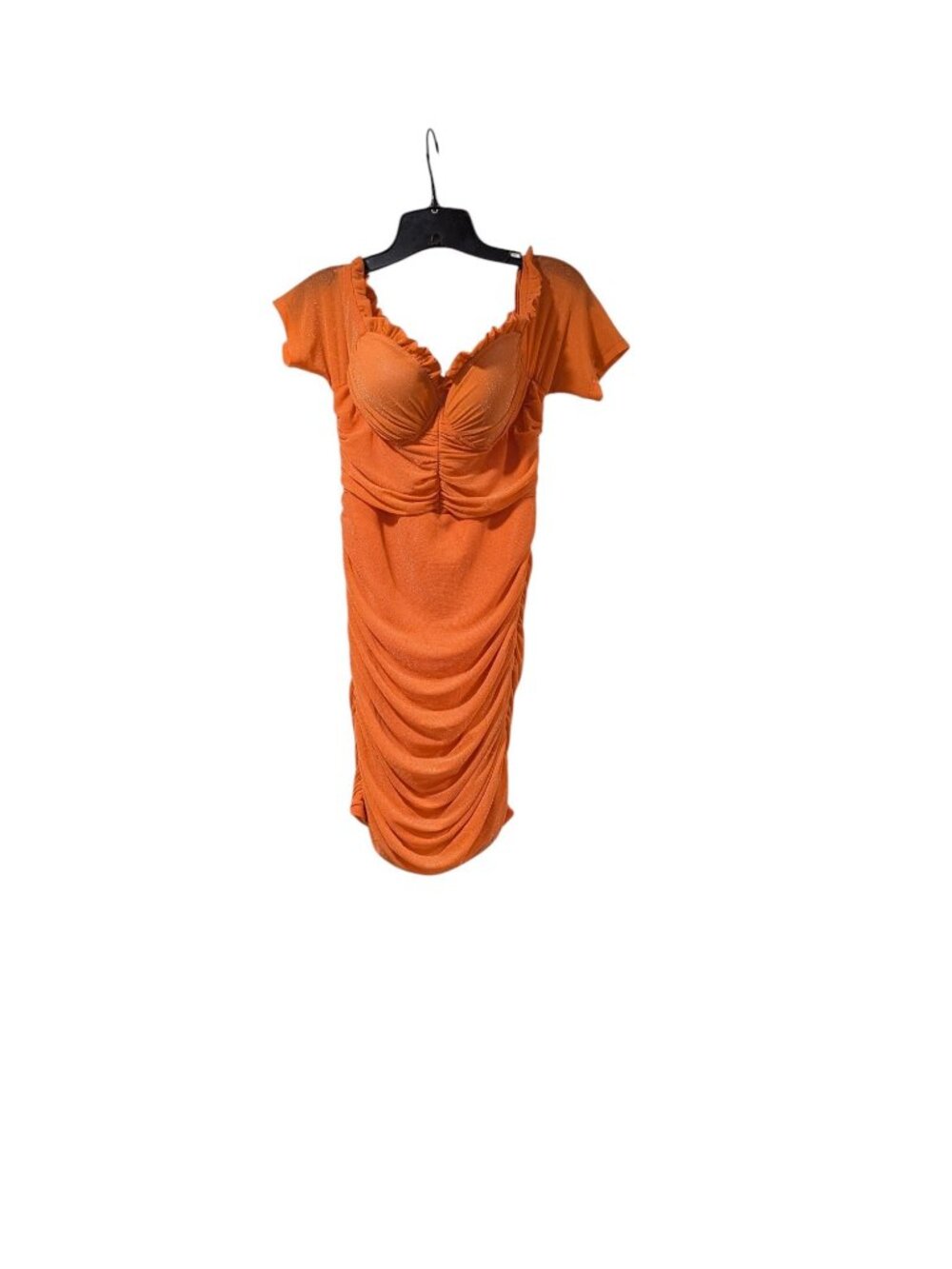 Shein Orange Ruched Short Sleeve Dress With Ruffle Trim Sweetheart Bustier Sz L
